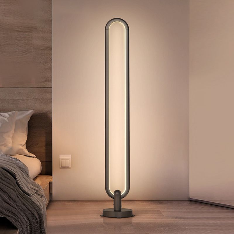 1 Light Oval-Shaped Floor Lamp Contemporary Metal Standard Lamps in Black