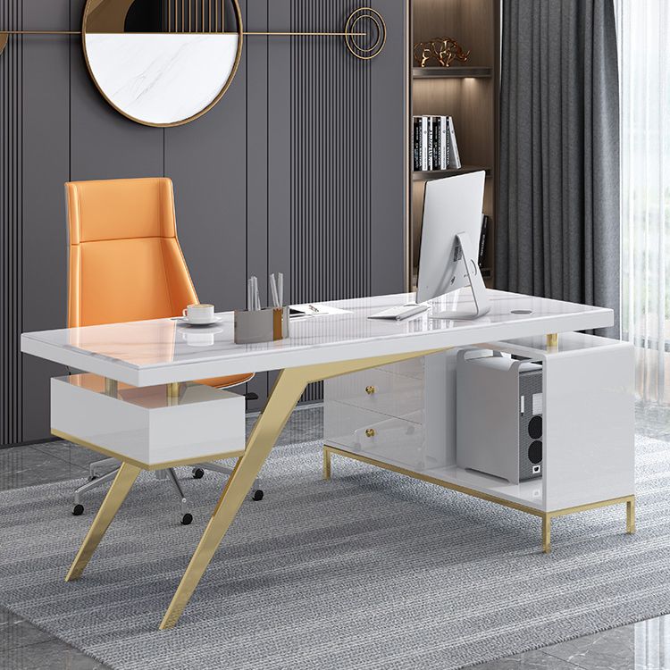 Pedestal Glam Executive Desk with File Cabinet Computer Desk L-Shape