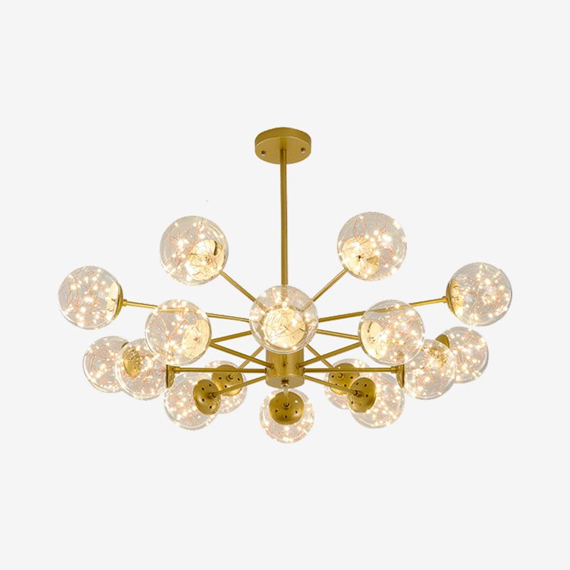 Round Hanging Chandelier Minimal Starry LED Glass Pendant Light Fixture with Radial Design