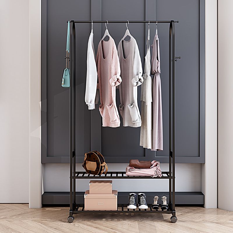 Classic Plain Clothes Hanger Free Standing Castors Coat Rack with Storage Shelving