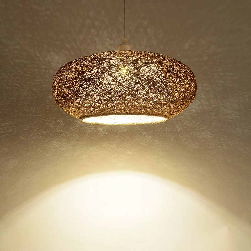 Apparecchio di illuminazione a sospensione rotonda minimalista Rattan 1 Terrena a testa di appendi in abbronzatura scura