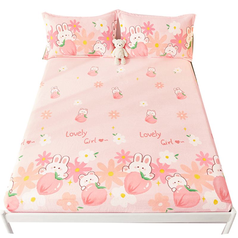 Sheet Sets Flannel Cartoon Printed Super Soft Breathable Wrinkle Resistant Bed Sheet Set