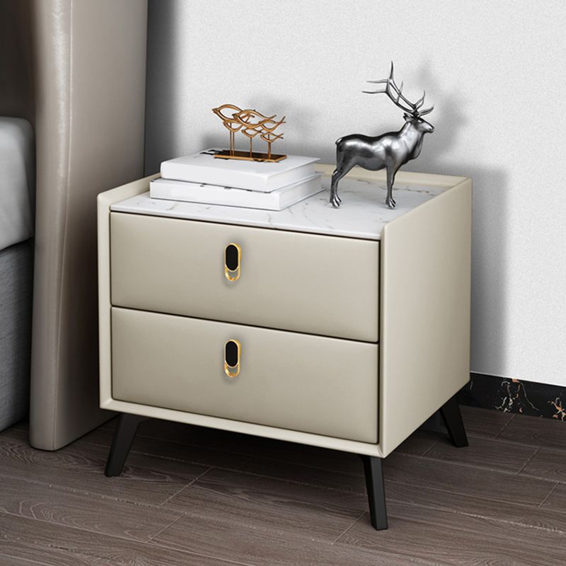 Glam Accent Table Nightstand Stone Night Table with 2 Drawers