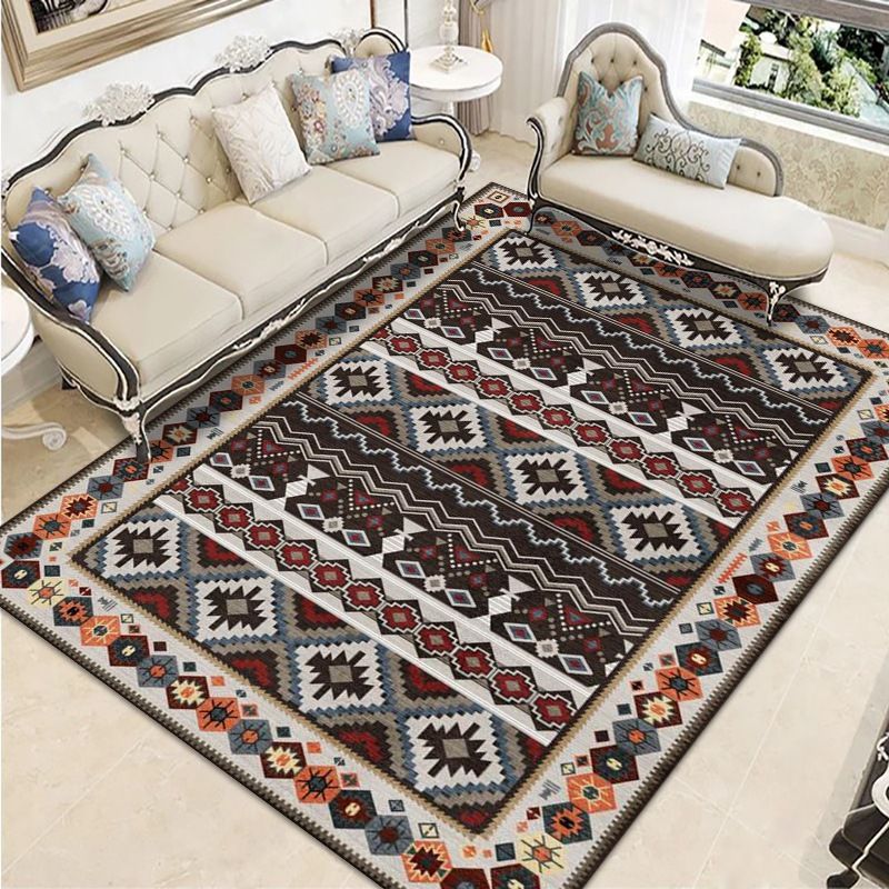 Brown Moroccan Rug Polyester Graphic Indoor Rug Washable Area Rug for Living Room