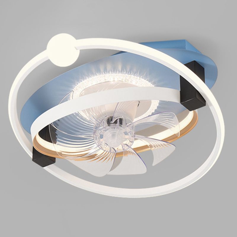 Metal Round Shape Ceiling Fan Modern Style 4 Lights Ceiling Fans Fixtures