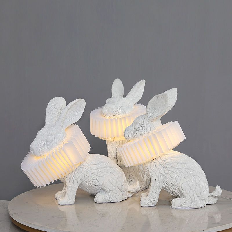 Rabbit Shaped Bedside Table Lamp Resin Single Modern LED Nightstand Lighting in White