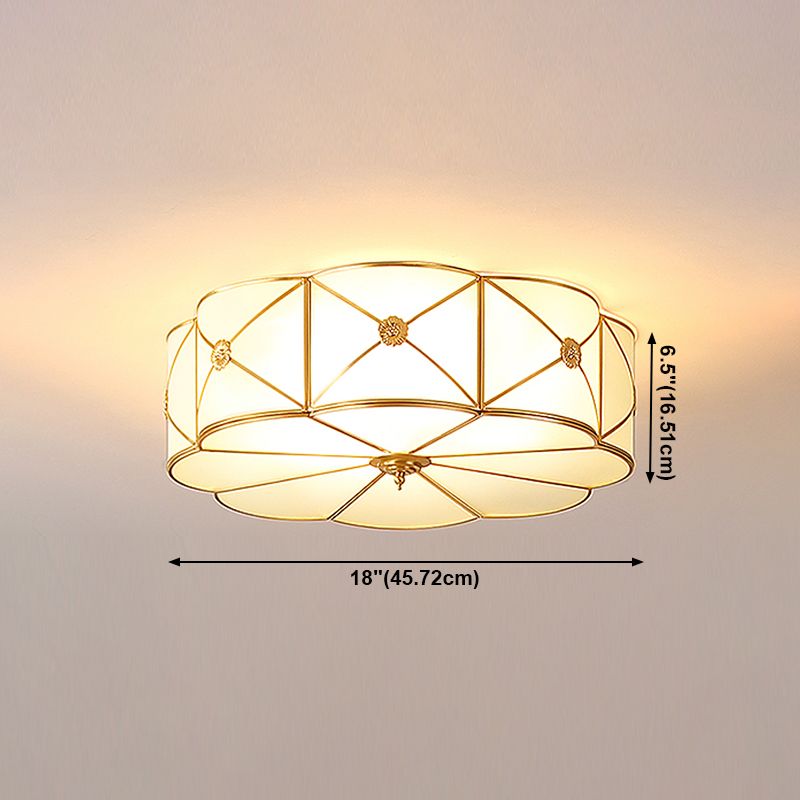 Glass Flush Mount Ceiling Light Classical Dining Room Ceiling Lighting in Gold