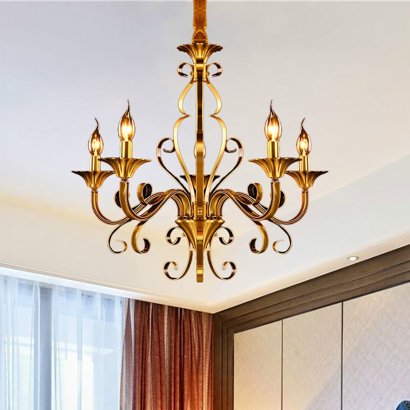 5/6/8 Lights Chandelier Pendant Lamp Colonialism Candle Shape Metal Ceiling Suspension Light in Gold