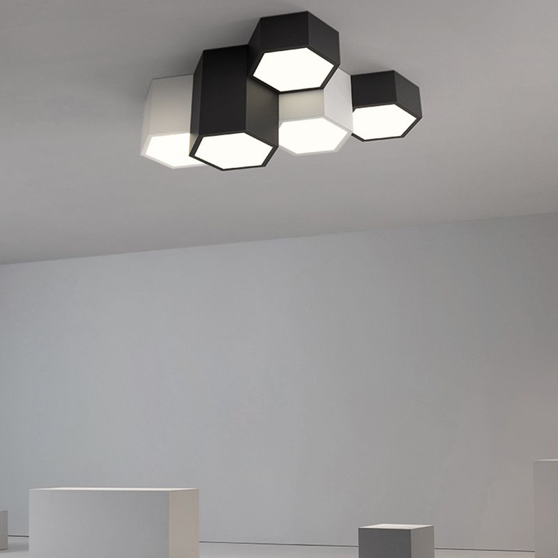 Acrylic Geometric LED Flush Mount in Modern Simplicity Wrought Iron Ceiling Light in Black and White