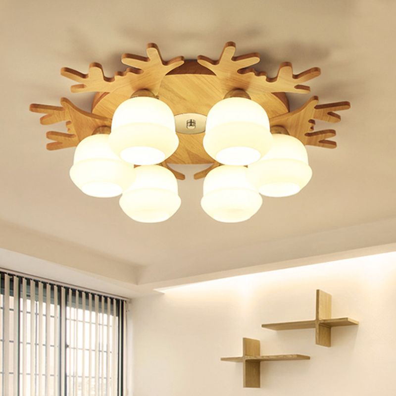 Modern Style Ball Shape Flush Mount Wood Ceiling Light for Bedroom