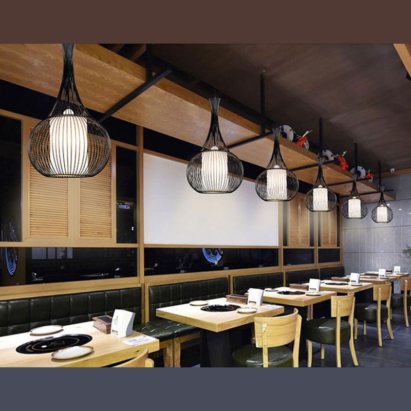 Cage Metal Cipcant Lighting Industrial 1 Head Restaurant Suspension Lampada in nero