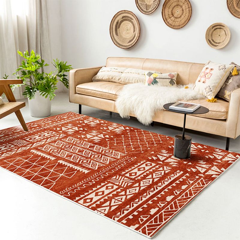 Retro Indian Style Rug Multi Color Geometric Carpet Pet Friendly Anti-Slip Stain Resistant Rug for Home Decoration