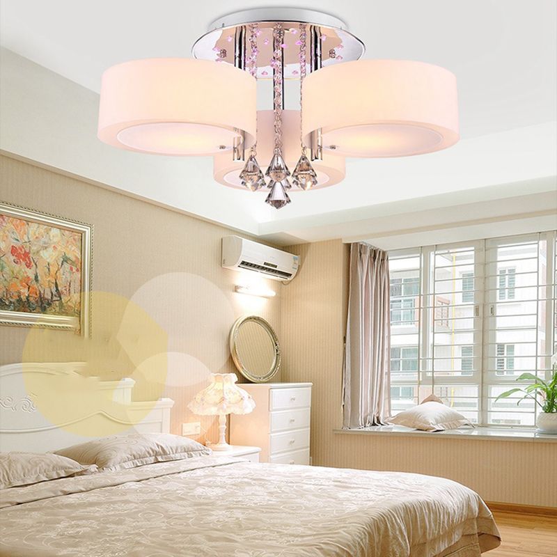 Modern 3/5/6/7/9-Light Chrome Flush Mount Lighting LED Ceiling Light with Crystal