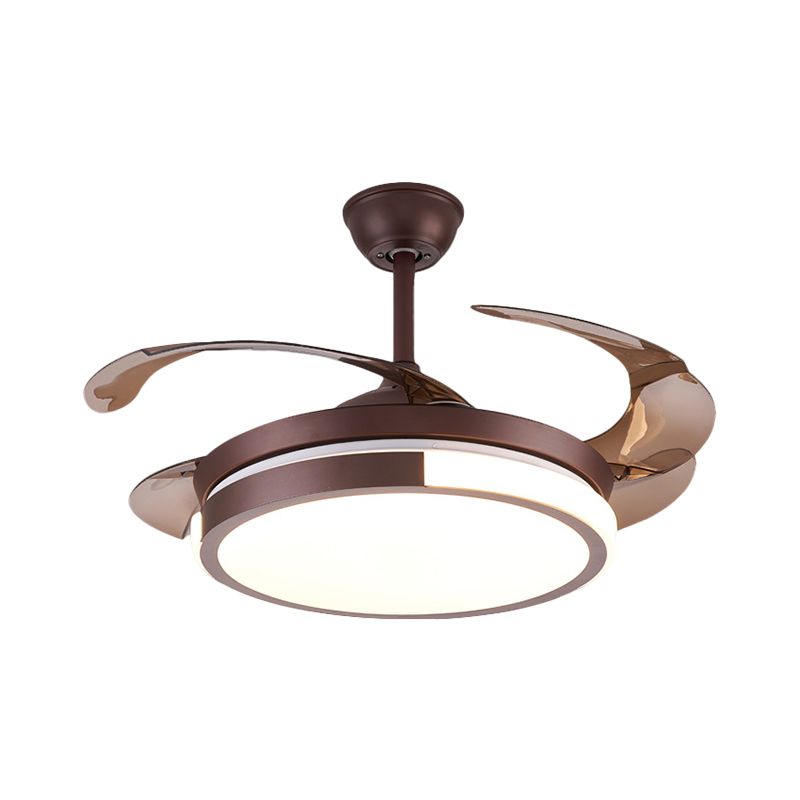 Modernist Round Hanging Fan Light Metallic Living Room LED Semi Flush Mount in Brown/White/Gold with 4 Blades, 42" Wide