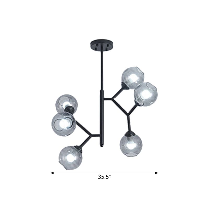 Restaurant Bubble Hanging Light Glass Shade 6 Head Post Modern Chandelier in Black/Gold