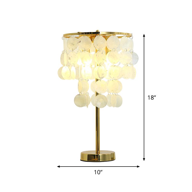 Cascading Shell Table Light Postmodern 1 Head White Nightstand Lamp with Gold Rod Arm