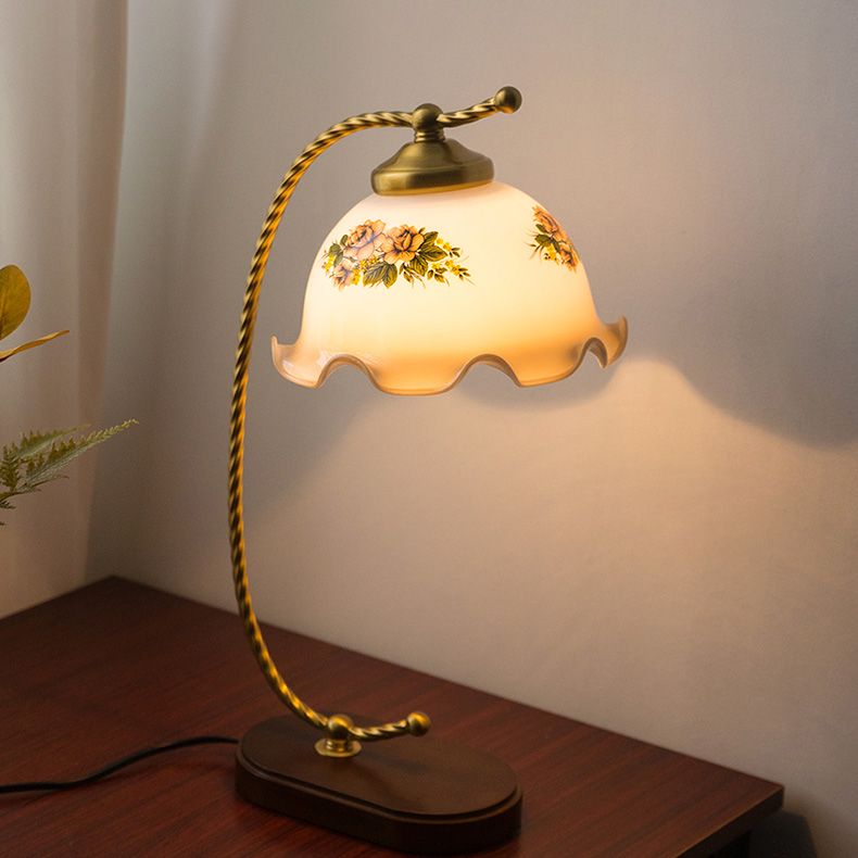 Floral Night Table Lamp Minimalist Style Glass Table Light for Bedside