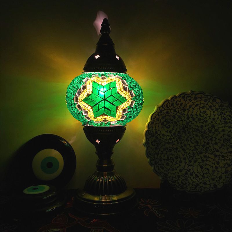 Spherical Table Lamp Traditionary Blue/Green/Fluorescent Yellow Glass 1 Bulb Living Room Task Lighting