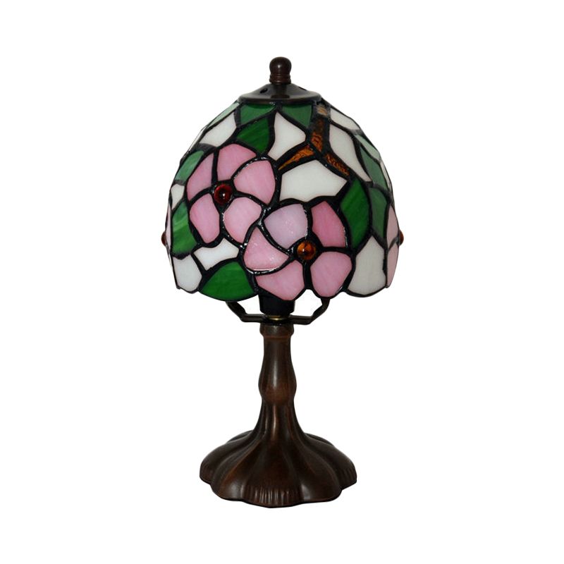 Stained Art Glass Dark Coffee Table Light Bowled 1 Bulb Tiffany Style Nightstand Lamp