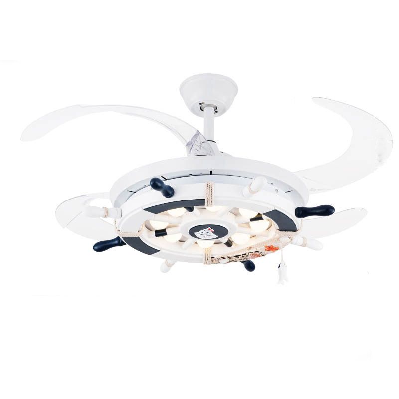 Méditerranéen Gondoir Pendant ventilateur Light Metallic Child Child Room LED Semi Flush Plafond Light