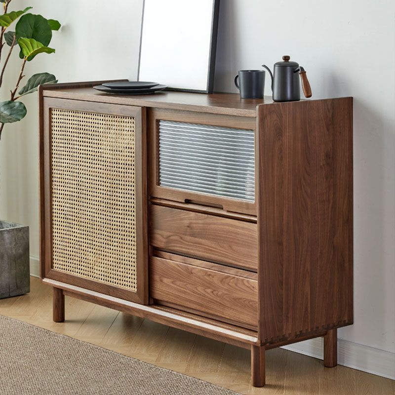 Modern Wood Sideboard Table 2 Drawers Cabinets Included Server for Living Room