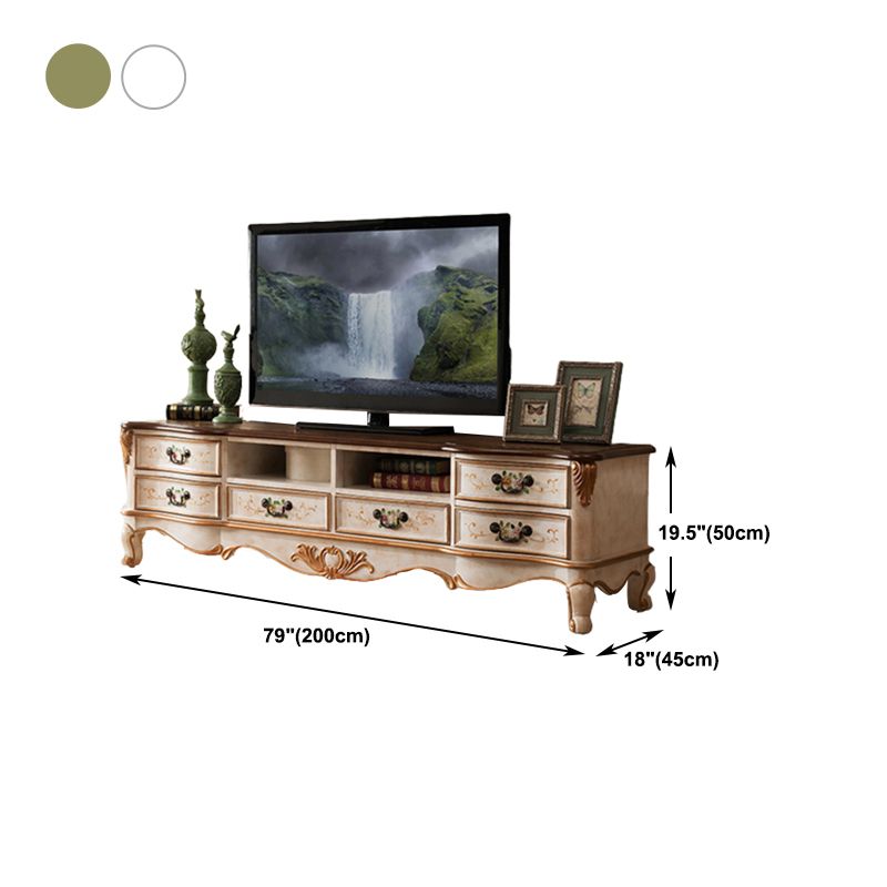 Vintage Birch Wood Media Console Matte Finish TV Media Stand with Drawers and Open Storage