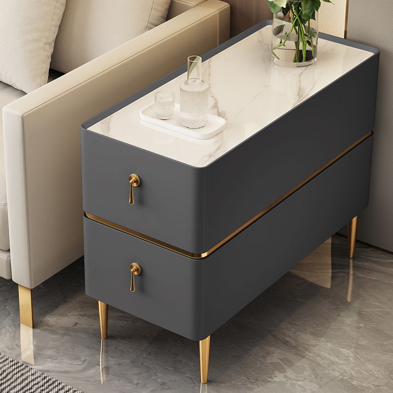 Contemporary Sofa Side Accent Table with 2 Storage Drawers and 4 Legs