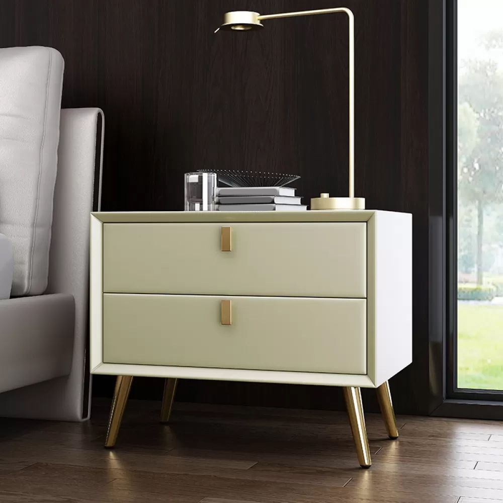 Modern Drawer Storage Night Table Faux Leather Nightstand for Bedroom