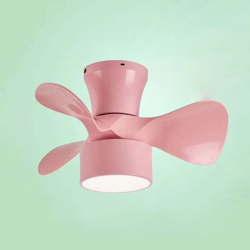 Geometric Ceiling Fan Light Macaron Metal Dining Room LED Semi Flush Mount Light