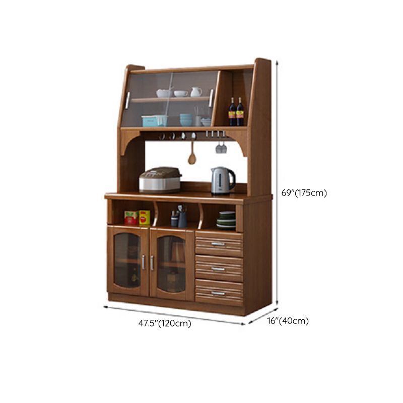 Modern Dining Hutch Glass Doors Rubberwood Hutch Buffet for Living Room