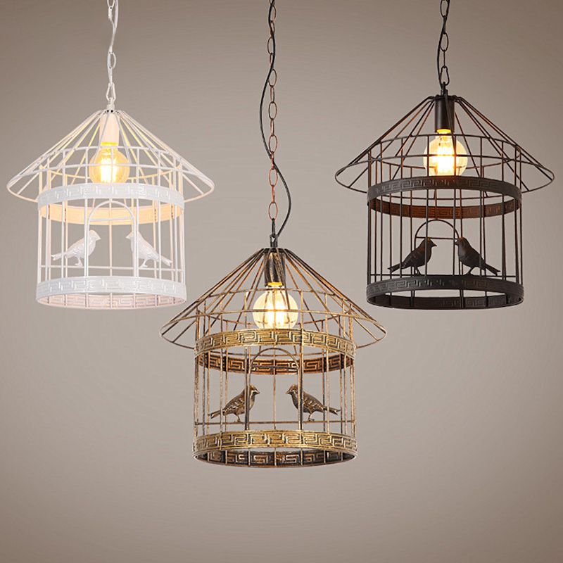 1 Light Bird Cage Ceiling Light Nordic Industrial Style Metallic Ceiling Fixture for Coffee Shop