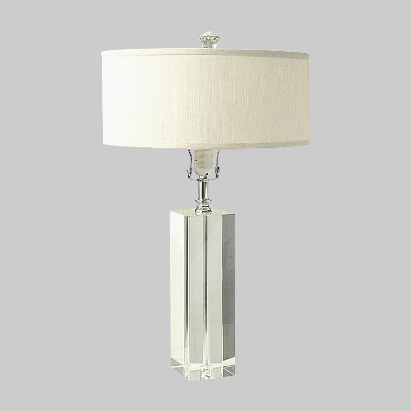 Drum Night Table Lighting Modernism K9 Crystal 1-Bulb White Nightstand Lamp for Bedroom