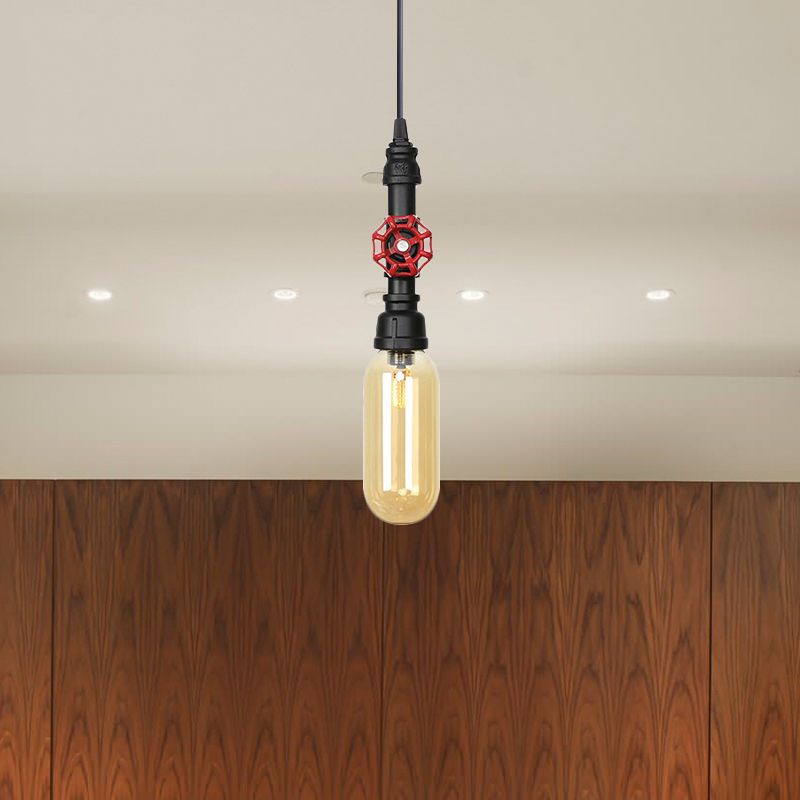 Pipe Metal LED Plafond Light Antiquised 1 tête 3 "/ 4" W Coffee House Kit de lampe suspendue en noir avec capsule Amber en verre