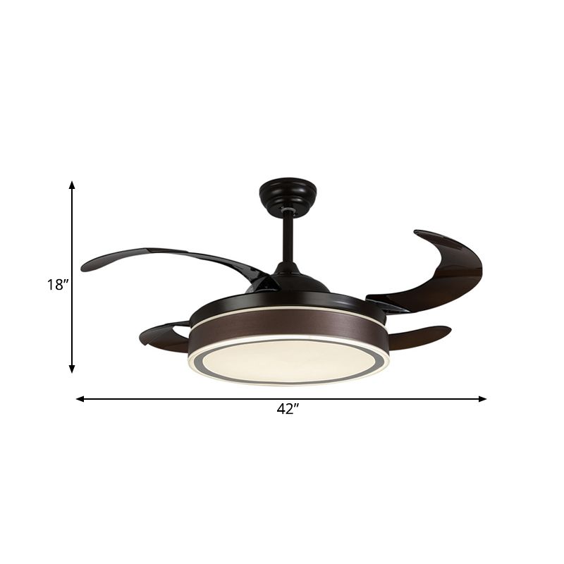 42" W LED Fan Lighting Simple Circular Acrylic Semi Flush Mount Ceiling Light in Coffee with 4 Brown Blades, Remote/Wall Control/Remote and Wall Control