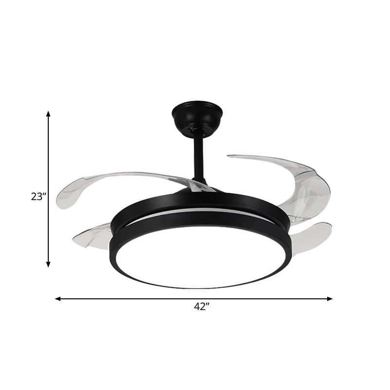 Contemporary Round Pendant Fan Lamp LED Metal 5 Clear Blades Semi Flush Light Fixture in Black for Living Room, 42" W