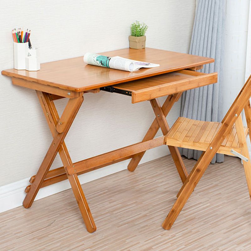 Foldable Desk and Chair Set Bamboo Kids Writing Desk in Natural