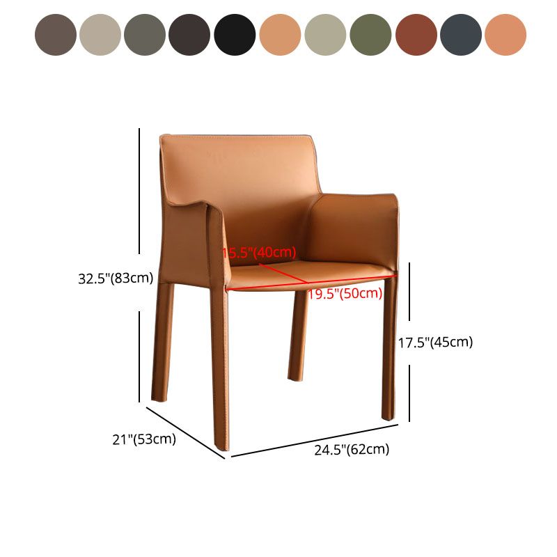 Contemporary Solid Back Side Chair with Arms Matte Finish Faux Leather Dining Chair