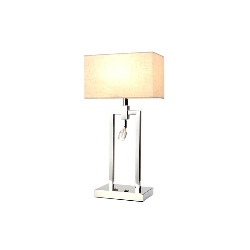 Fabric Rectangle Reading Book Light Contemporary Desk Lamp in Beige with Metal Base