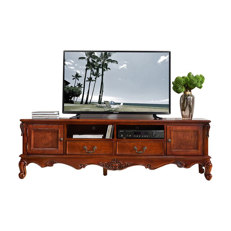 Traditional Wood TV Stand Console Open Storage TV Media Stand with Doors for Living Room