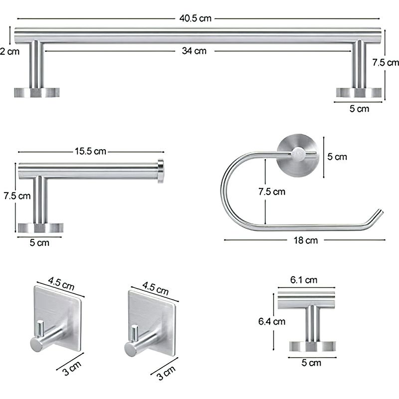 Metal Simple Bathroom Accessory as Individual or as a Set in Silver