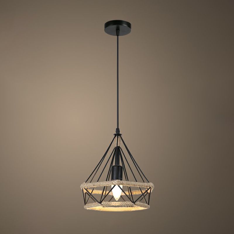 Style rustique enveloppé de lumière suspendue 1 bulbe de chanvre corde suspendue luminaire en marron