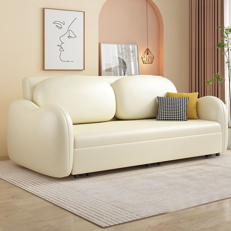 Contemporary Beige Sleeper Sofa with Pillow Back in Bonded Leather