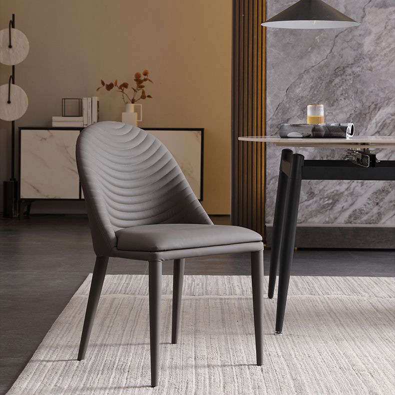 Minimalist Style Leather Dining Chairs for Home Armless Solid Back Side Chairs