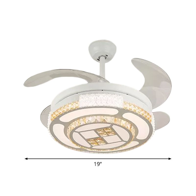 Tiered 4-Blade Semi Flush Mount Modernity Beveled Crystal 19" Wide LED White Hanging Fan Lamp