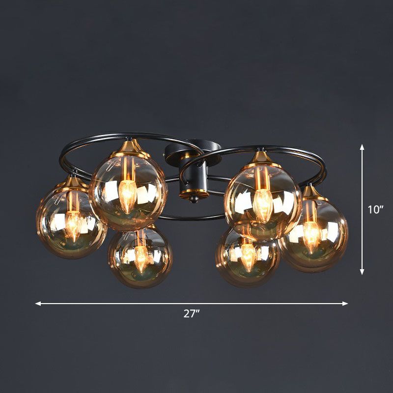 Ball Semi Flush Chandelier Post-Modern Glass Black Ceiling Mount Light for Living Room