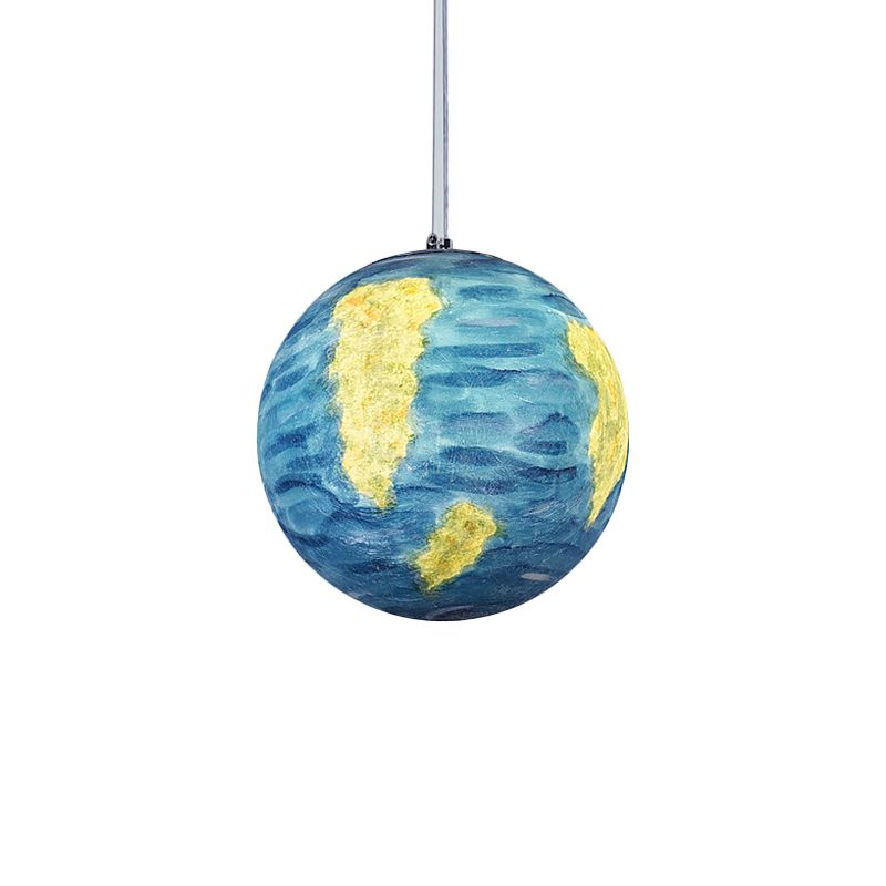 1 Light Dining Room Pendant Lamp Creative Yellow/Orange/Blue Suspended Lighting Fixture with Planet Resin Shade