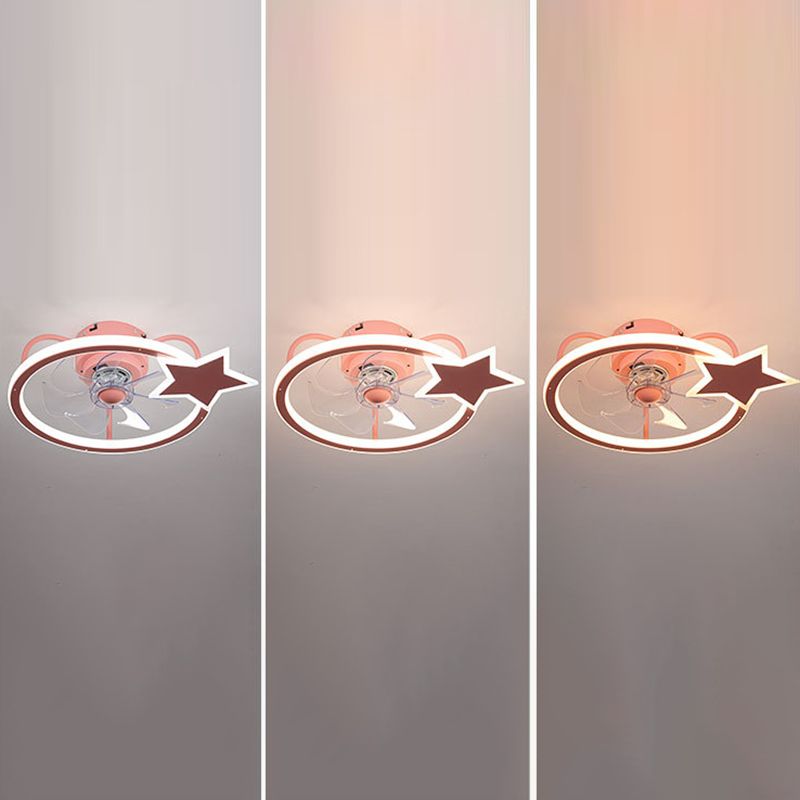 Cartoon LED Semi Flush Lamp Circular Ceiling Fan Light with Acrylic Shade for Child Room