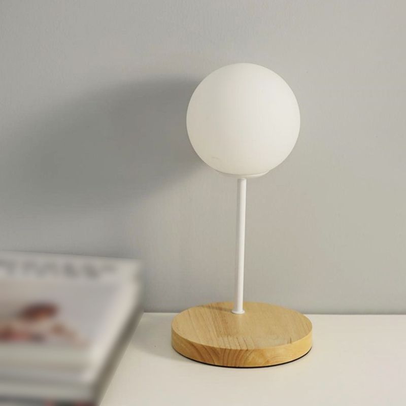 LED Table Lamp Modern Wooden Desk Light with Galss Shade for Living Room(Toy not Include)