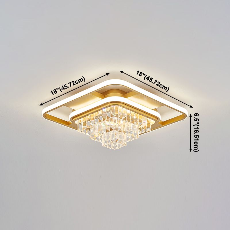 Modern Simple Geometry Shape Ceiling Lamp Iron Crystal LED Flush Mount for Living Room