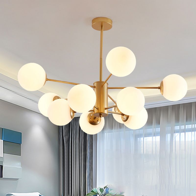 Gold Modern Chandelier with Milk White Glass Shade Suitable for Dining Room Bedroom